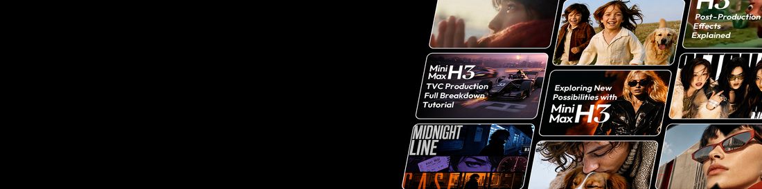 MiniMax H3 tutorials banner with tilted cinematic still cards